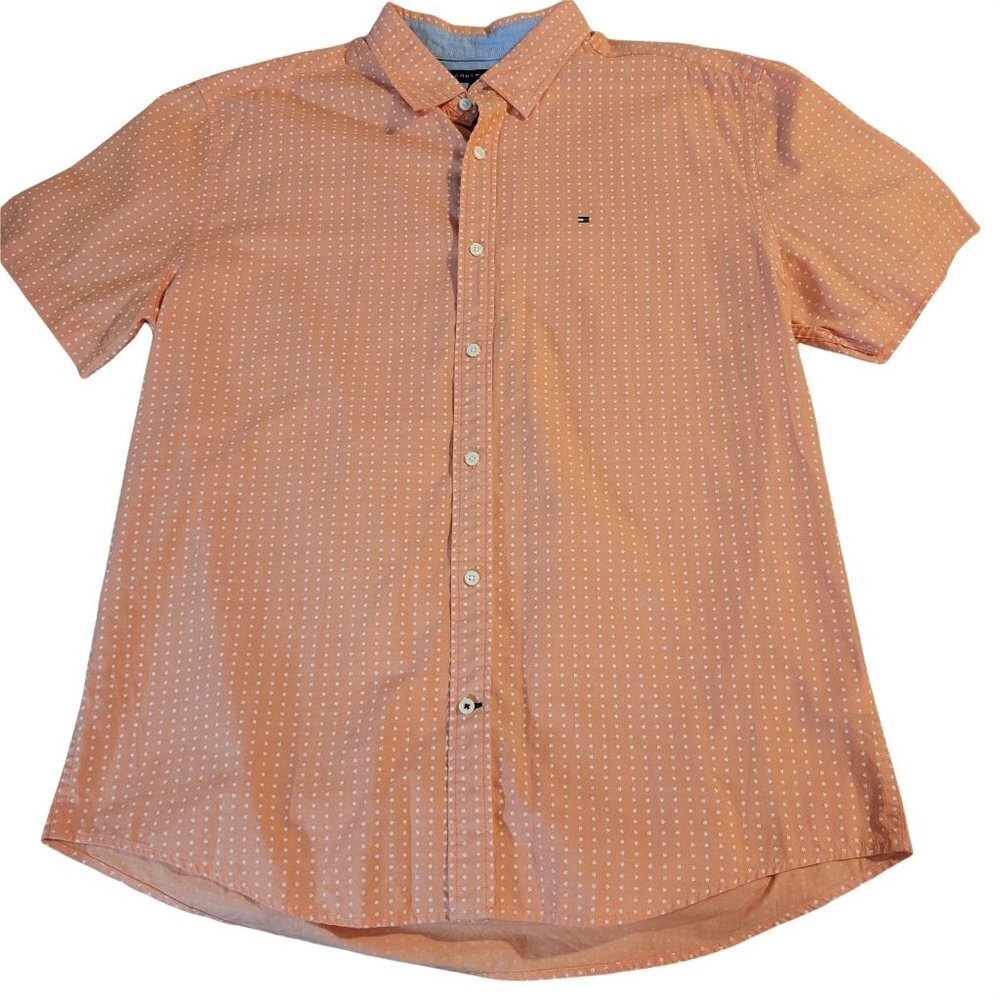Tommy Hilfiger Mens Sz XL SS Button Up Dotted Collared Shirt